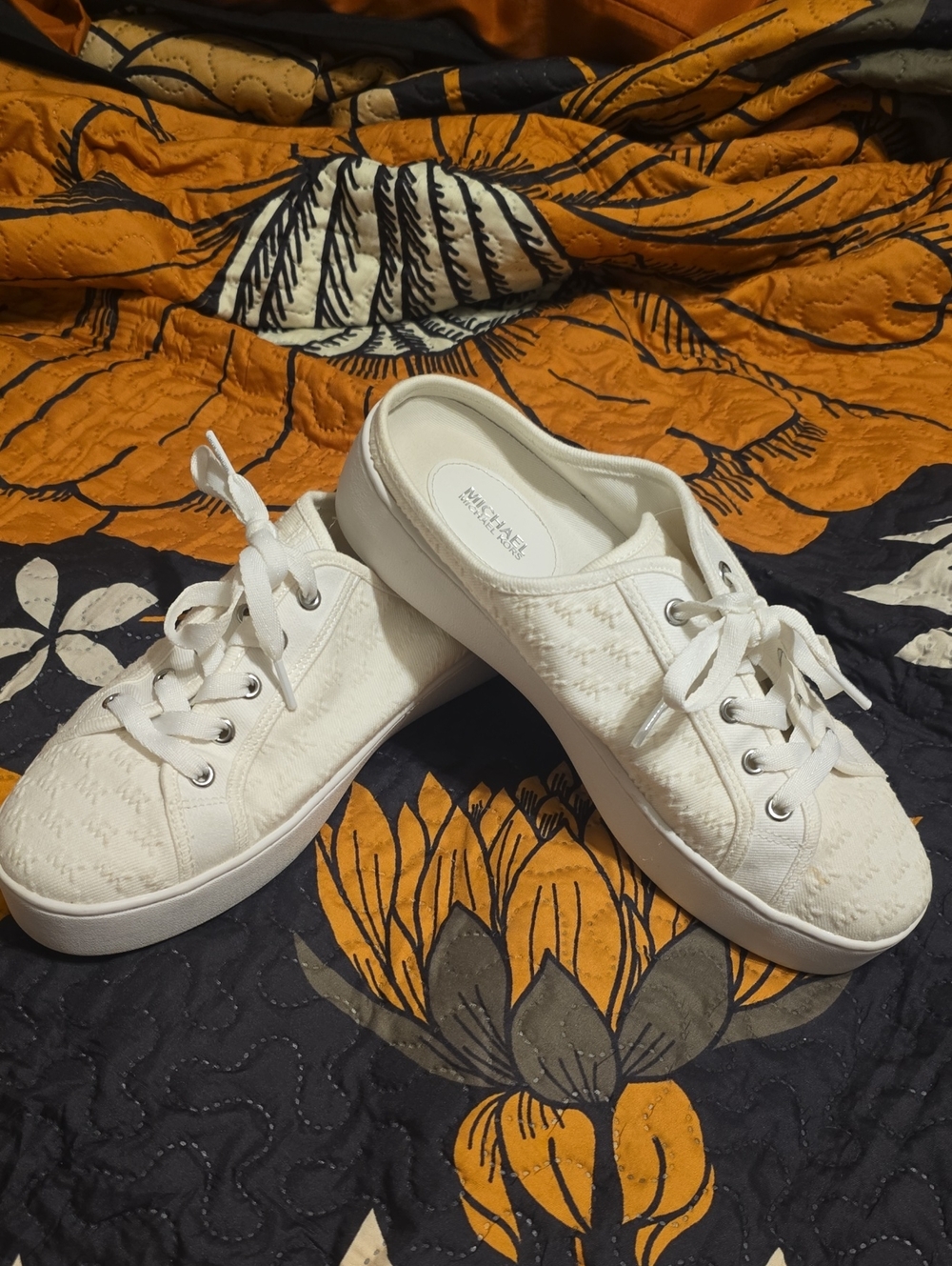 Michael Kors White Quilted Lace-Up Mule Sneakers